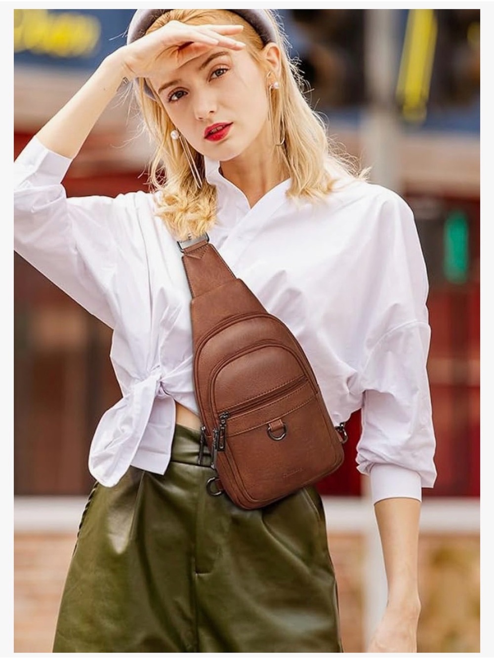 Brown Leather Crossbody Sling Bag
